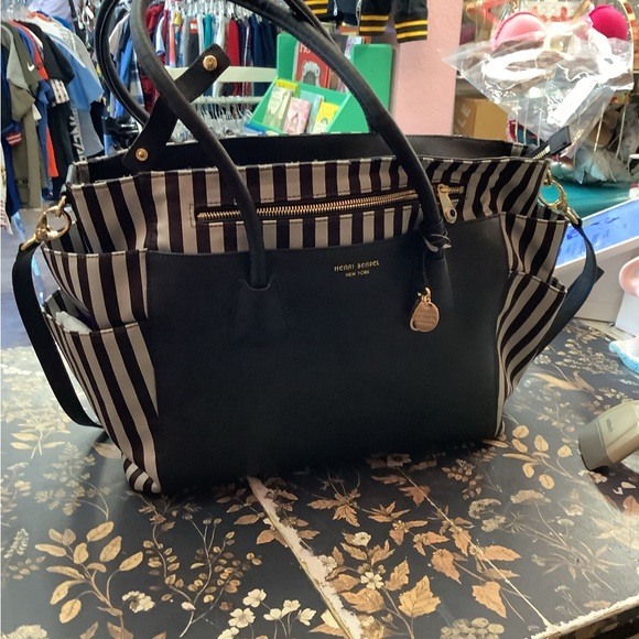 henri bendel Handbags - Henri Bendel Black and White Striped diaper bag